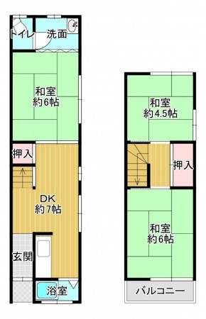 八尾市中田、中古一戸建ての間取り画像です