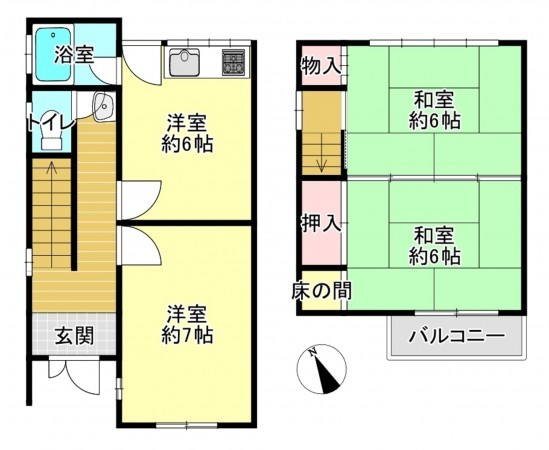 八尾市刑部、中古一戸建ての間取り画像です