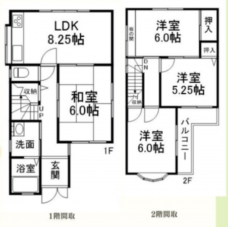 八尾市宮町、中古一戸建ての間取り画像です