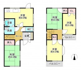 八尾市垣内、中古一戸建ての間取り画像です