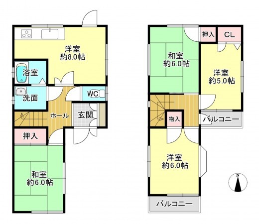 八尾市垣内、中古一戸建ての間取り画像です