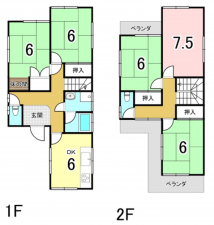 八尾市青山町、中古一戸建ての間取り画像です