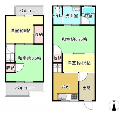八尾市西山本町、中古一戸建ての間取り画像です