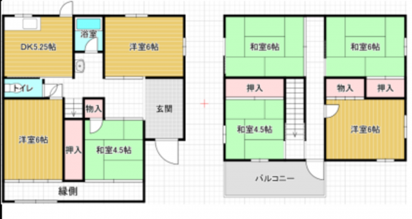 八尾市高安町北、中古一戸建ての間取り画像です