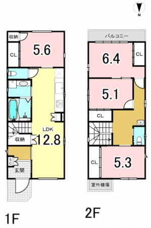 八尾市南本町、中古一戸建ての間取り画像です