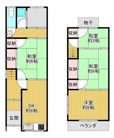 八尾市明美町、中古一戸建ての間取り画像です