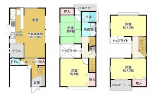 八尾市志紀町南、中古一戸建ての間取り画像です