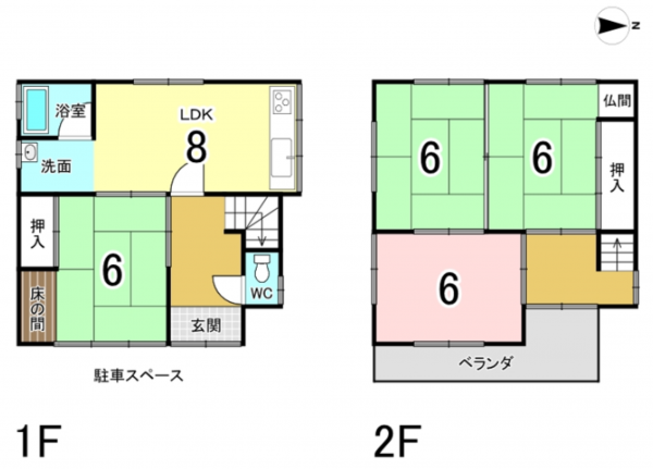 八尾市太田、中古一戸建ての間取り画像です