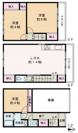 八尾市太田、中古一戸建ての間取り画像です