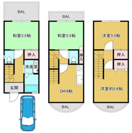 八尾市山本町南、中古一戸建ての間取り画像です