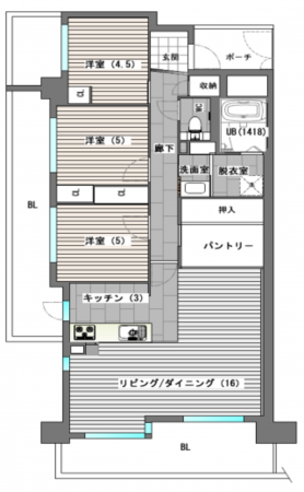 八尾市山城町、マンションの間取り画像です