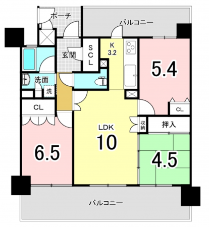 八尾市高美町、マンションの間取り画像です
