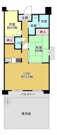 八尾市竹渕、マンションの間取り画像です