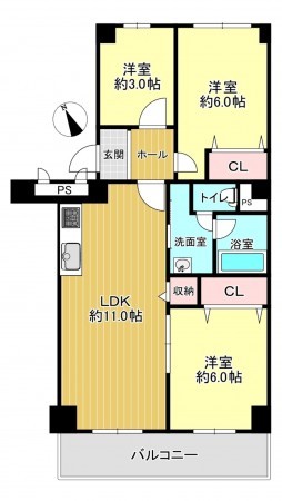 八尾市恩智中町、マンションの間取り画像です