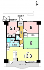 八尾市竹渕西、マンションの間取り画像です