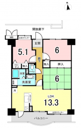 八尾市竹渕西、マンションの間取り画像です