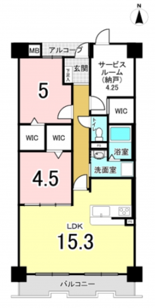 八尾市本町、マンションの間取り画像です