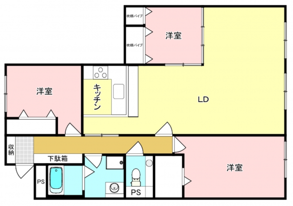 八尾市若林町、マンションの間取り画像です