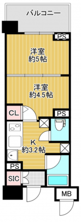 八尾市北本町、マンションの間取り画像です