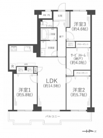 八尾市志紀町南、マンションの間取り画像です