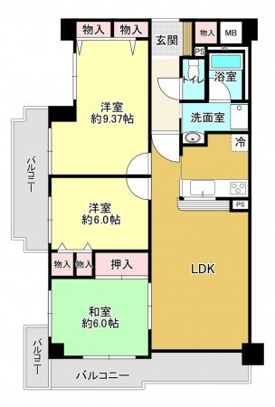 八尾市高美町、マンションの間取り画像です