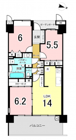 八尾市永畑町、マンションの間取り画像です