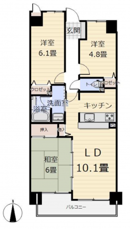 八尾市永畑町、マンションの間取り画像です