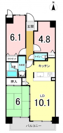八尾市永畑町、マンションの間取り画像です