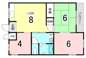八尾市弓削町、収益物件/マンションの間取り画像です