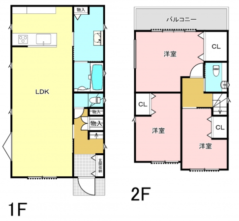 八尾市堤町、中古一戸建ての間取り画像です