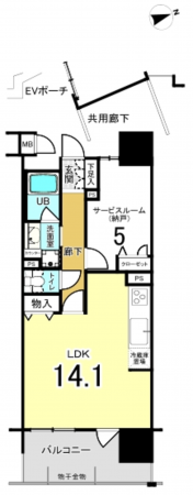 八尾市東本町、マンションの間取り画像です