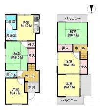 八尾市高安町北、中古一戸建ての間取り画像です