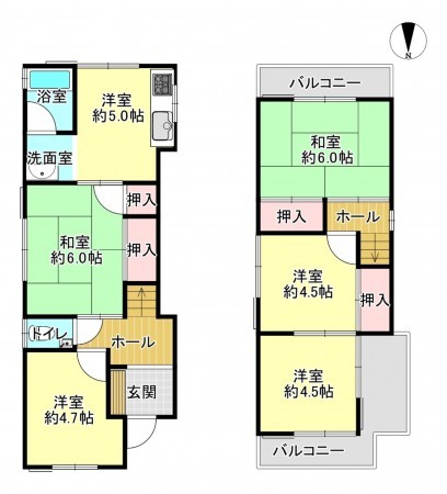 八尾市高安町北、中古一戸建ての間取り画像です