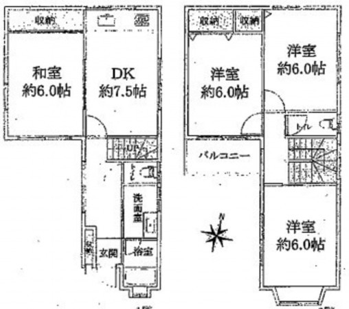 八尾市東久宝寺、中古一戸建ての間取り画像です