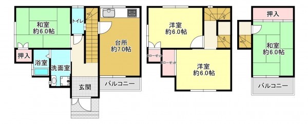 八尾市福万寺町南、中古一戸建ての間取り画像です