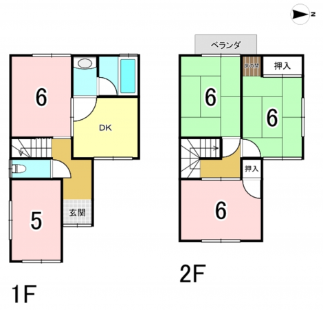 八尾市高砂町、中古一戸建ての間取り画像です