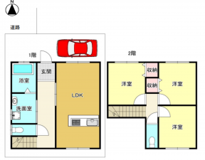 八尾市中田、中古一戸建ての間取り画像です