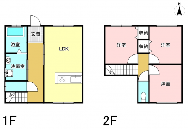 八尾市中田、中古一戸建ての間取り画像です