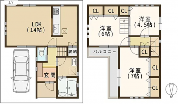 八尾市美園町、中古一戸建ての間取り画像です