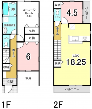 八尾市上之島町北、新築一戸建ての間取り画像です