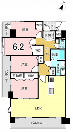 八尾市安中町、マンションの間取り画像です