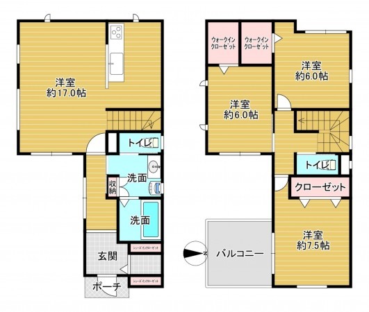 八尾市都塚北、新築一戸建ての間取り画像です