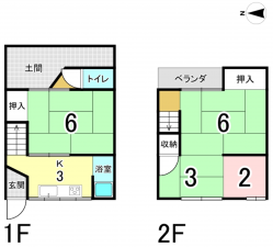 八尾市安中町、中古一戸建ての間取り画像です