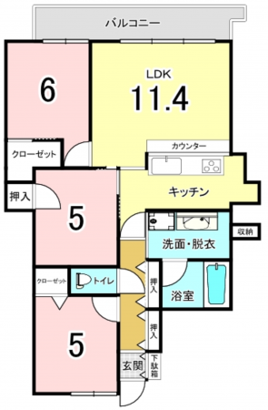 八尾市龍華町、マンションの間取り画像です