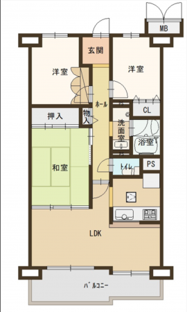 八尾市相生町、マンションの間取り画像です