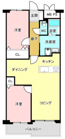 八尾市相生町、マンションの間取り画像です