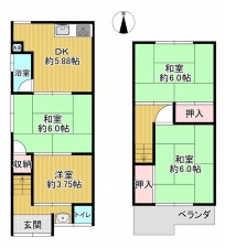 八尾市曙町、中古一戸建ての間取り画像です