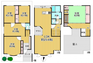 八尾市山本町、中古一戸建ての間取り画像です