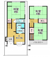 八尾市長池町、中古一戸建ての間取り画像です