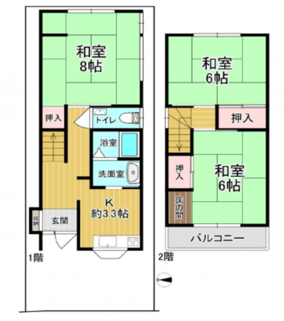 八尾市長池町、中古一戸建ての間取り画像です